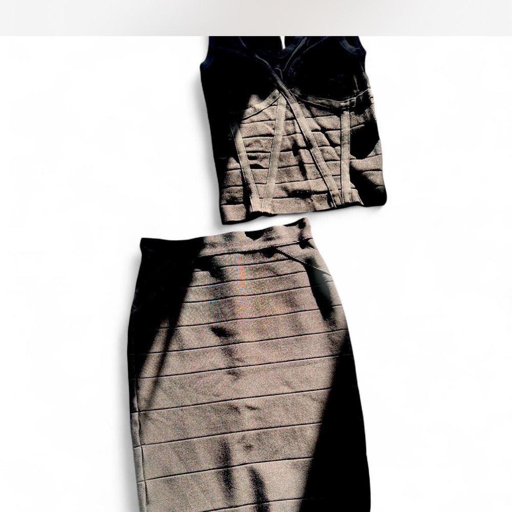 Bebe Black Bandage Pencil Skirt & Top Set  - Women